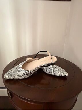 Peter Kaiser Black and White Snake-Print Slingback Flats
